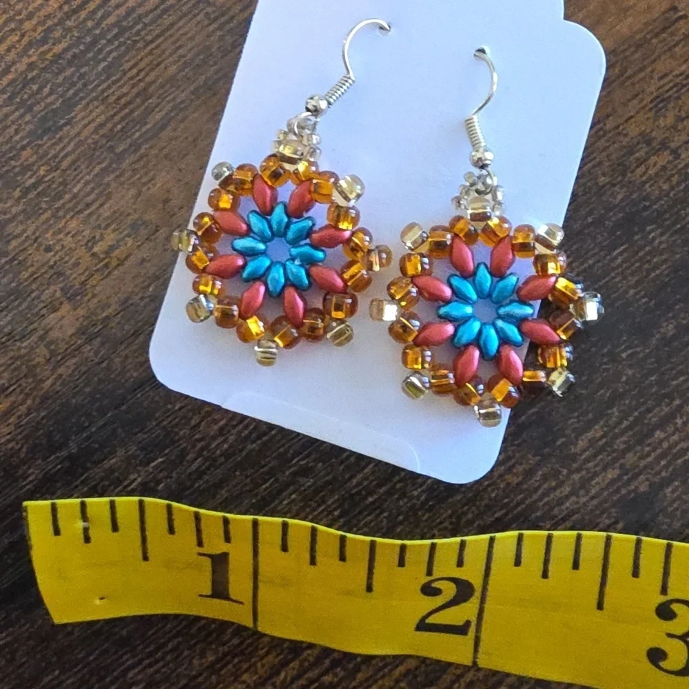 Handmade Colorful Beaded Earrings Gold Red